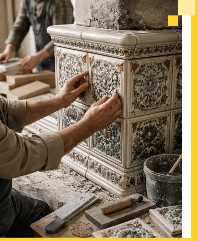 Изразцовые камины под ключ в Кемерово: проект и монтаж