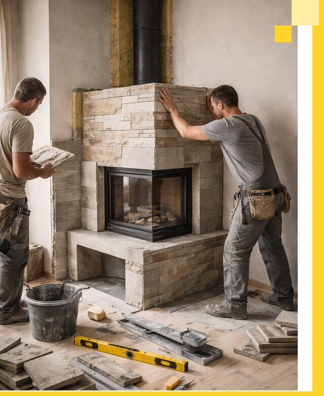 Угловые камины под ключ проект, монтаж и отделка в Кемерово