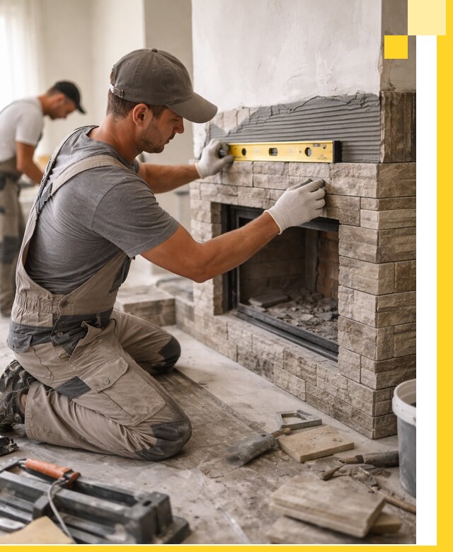 Облицовка каминов в Кемерово, монтаж и отделка натуральным камнем