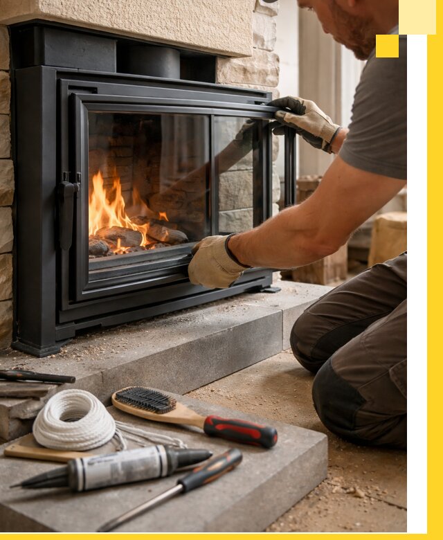 Производство, монтаж и доставка каминов со стеклом в Кемерово