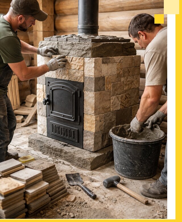 Облицовка банной печи под ключ в Кемерово: камень и плитка