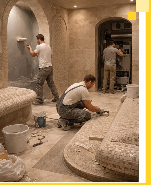 Строительство бани с хамамом и бассейном под ключ в Кемерово