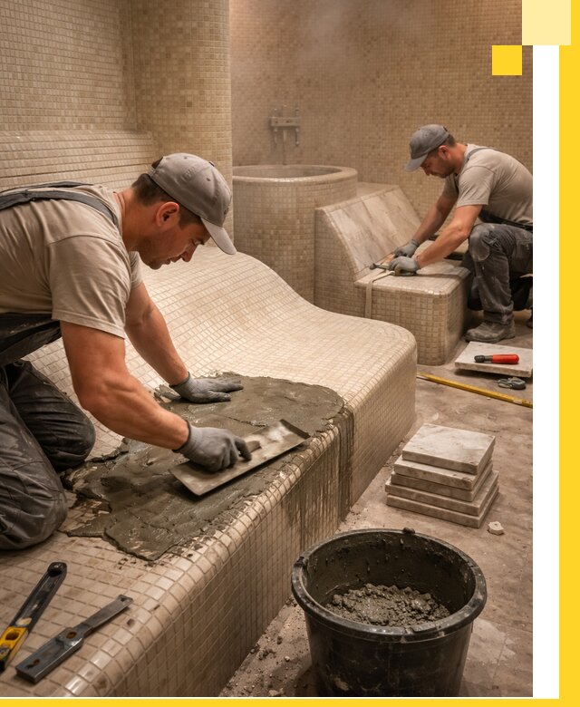 Лежаки для хамама под ключ в Кемерово, проект и монтаж