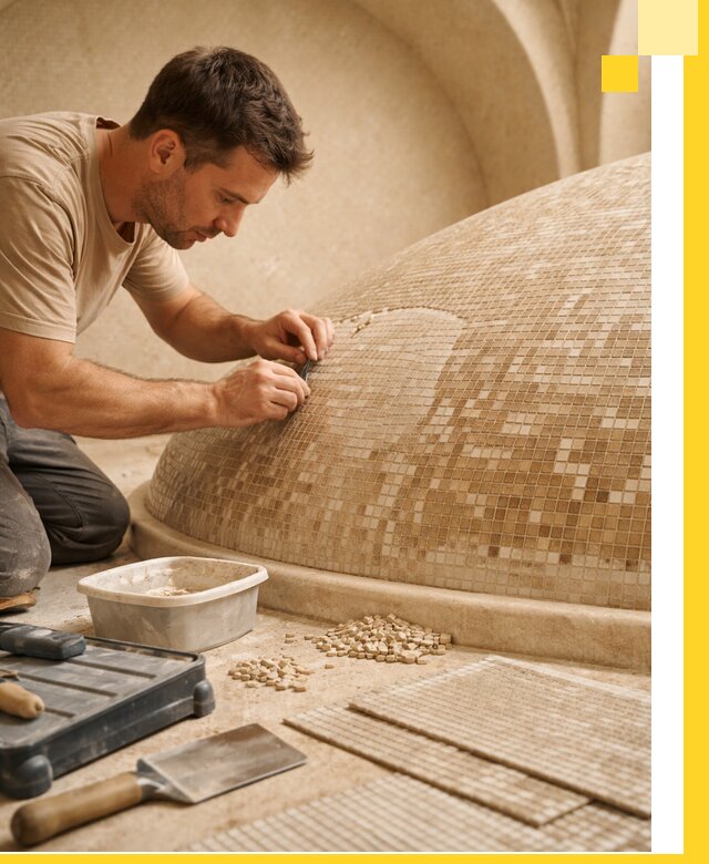 Профессиональная укладка мозаики для хамама под ключ в Кемерово